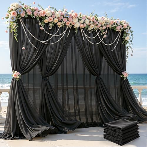 30ft×10ft Wrinkle Free Black Backdrop Curtain Drapes, 6 Panels 5ftx10ft Sheer Tulle Chiffon Backdrop Panels Curtains for Wedding Baby Shower Birthday Party Stage Photo Home Decorations by Unknown