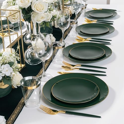 150Pcs Green Plastic Plates with Gold Rim,Disposable Plates with Cutlery - Image 5