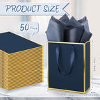 Yeaqee 50 Pcs Metallic Paepr Gift Bags Bulk with Handles,Navy Blue, Gold - Image 2