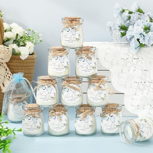 Whaline 20Pcs Baby Shower Candle Favors Glass Mason Jar Wax Candle Blue Clothes Jar Candles for Baby Shower Gender Reveal Party Favors - Image 4