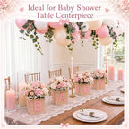 4 Sets Baby Shower Centerpieces for Table, 6 Inch Wood Boxes with Floral Foam Blocks Cube Planter Vase with Baby Letters for Babys Shower Gender Reveal Party Favor Table Decor(Pink) - Image 4