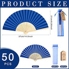 Roowest 50 Pack Paper Folding Fans Bamboo Wedding Favors, Royal Blue - Image 2