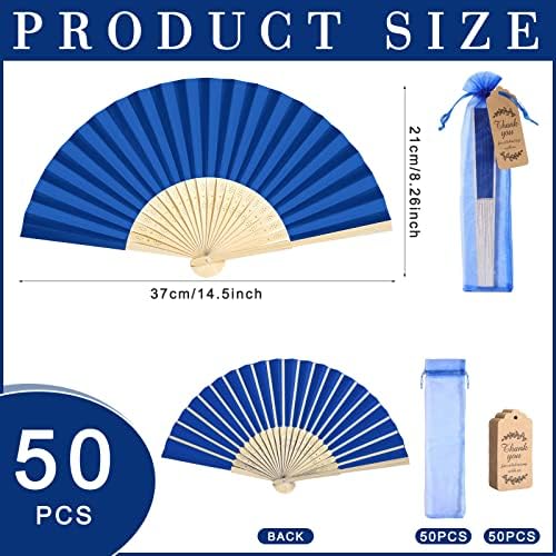 Roowest 50 Pack Paper Folding Fans Bamboo Wedding Favors, Royal Blue - Image 2