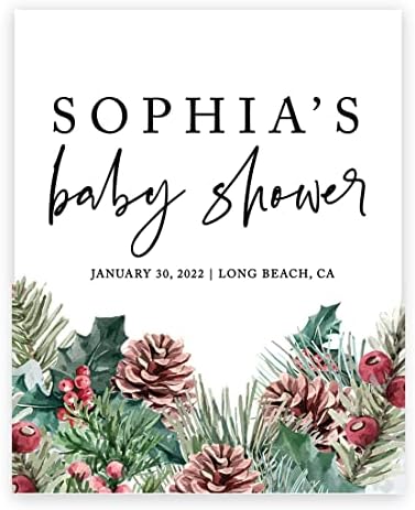 Andaz Press Custom Large Baby Shower Welcome Sign, 16" x 20", Winter Pinecones Personalized Canvas Welcome Sign, Signage Gender-Neutral Canvas Sign for Baby Sprinkle Christmas Baby Shower Decorations by AndazPress