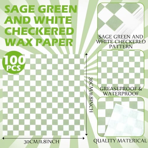 Geosar 200 PcsGingham Paper Food Tray with Wax Paper,Green White - Image 3
