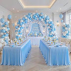 6 Packs Blue Satin Tablecloths Rectangle 6FT,Glitter Spandex Fitted Stretch Table Covers Wrinkle-Resistant Floor Length Shimmer Pleated Table Skirt for Wedding Parties Baby Shower Banquets - Image 6