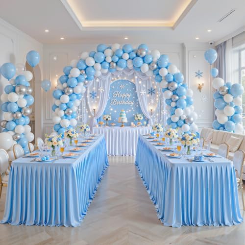6 Packs Blue Satin Tablecloths Rectangle 8FT,Glitter Spandex Fitted Stretch Table Covers Wrinkle-Resistant Floor Length Shimmer Pleated Table Skirt for Wedding Parties Baby Shower Banquets - Image 5