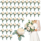 50Pcs Artificial Peonies Flowers Bulk, 4’’ - Champagne by Scawim