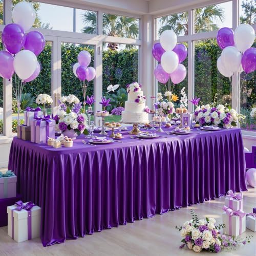 Dark Purple Satin Table Clothes for 8 Foot Rectangle Tables - 8FT Wrinkle Resistant Glitter Rectangle Tablecloths, Party Table Covers for Wedding Banquet, Baby Shower, Birthday, Holiday Dinner - Image 5