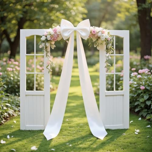 Jumbo Blush Pink Satin Ribbon Bow - Stunning Wall Hanging for Birthday, Baby Shower, Wedding & Festive Party Supplies (White) - Image 7