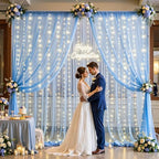 10×12ft Baby Blue Sheer Tulle Backdrop Curtains with Lights String for Parties Baby Shower Decorations for Boy Bridal Shower Birthday Party Photo Shoot Background Wall Decorations 2 Panels 5×12ft - Image 3