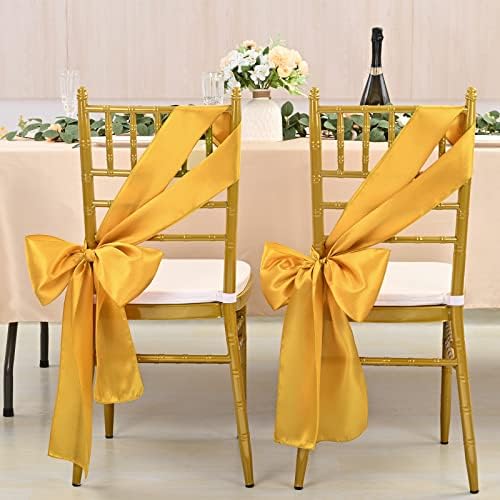 60 Pcs Gold Chair Sashes Satin Chair Bows Sashes for Party, Hotel, Wedding, Reception, Restaurant Event Decoration (7 x 108 inch) - Image 4
