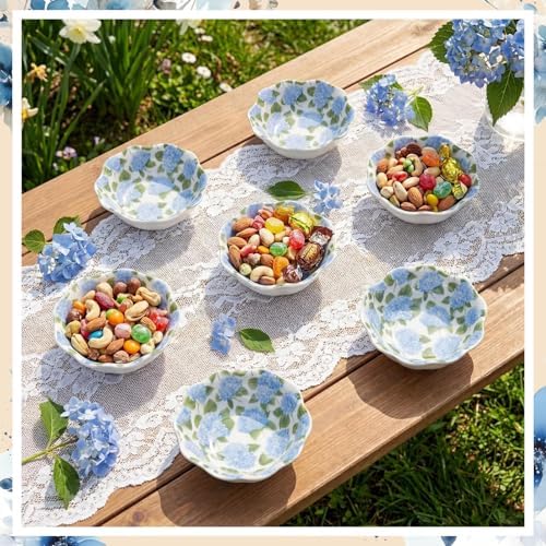 SiliFine 24 Pcs Hydrangea Party Favors for Guests Small Ceramic Bowl Bulk Gifts Set 3.3 Inch Floral Design Mini Dipping Sauce Dish with Card Box for Bridal Pooja Baby Shower Birthday Guest Gift - Image 6
