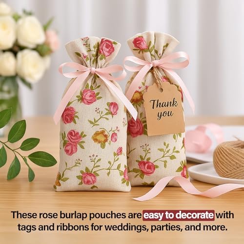 Mandala Crafts 18X24 In Rose Burlap Drawstring Gift Bags for Favors, 10 PCs - Image 6