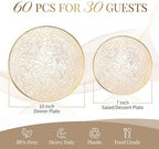 Liacere 60Pcs Brown Plastic Plates-Disposable Plates With Gold Rim,Heavy-duty Amber Plates,Water ripples Party Plates Include 30 Dessert-Platos,30 Dinner-Platos for Wedding&Thanksgiving&Fall Party - Image 3