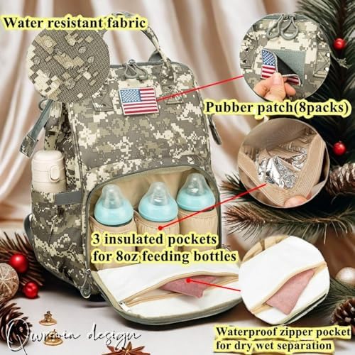 Diaper Bag Backpack for Dad and Mom with USB Charging Port Stroller Straps and Insulated Pocket,army military Travel Nappy Backpack for Daddy/Mommy (Camo) - Image 4