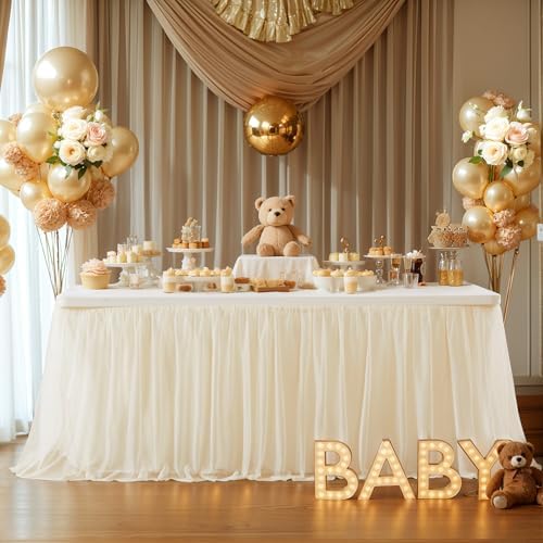 Champagne Tablecloth for 6 Foot Rectangle Tables with Tulle Table Skirt - Image 2