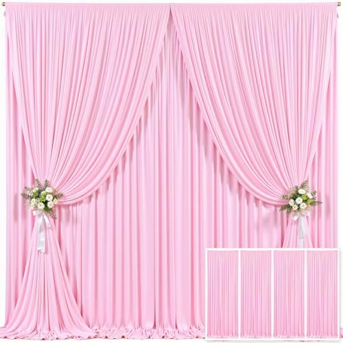 4 Panels Pink Backdrop Curtain for Parties Baby Shower Wrinkle Free Pink Photo Curtains Backdrop Drapes Fabric Decoration for Wedding Birthday Party 20ft(W) x 10ft(H) by Tao-GePartyDecorations