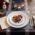 KIRE 60PCS Gold Plastic Plates - Heavy Duty White Disposable Plates with Gold Rim - Include 30Pieces 10.25inch Dinner Plate and 30Pcs 7.5inch Dessert Plate for Wedding/Spring/Graduation/Party - Image 2