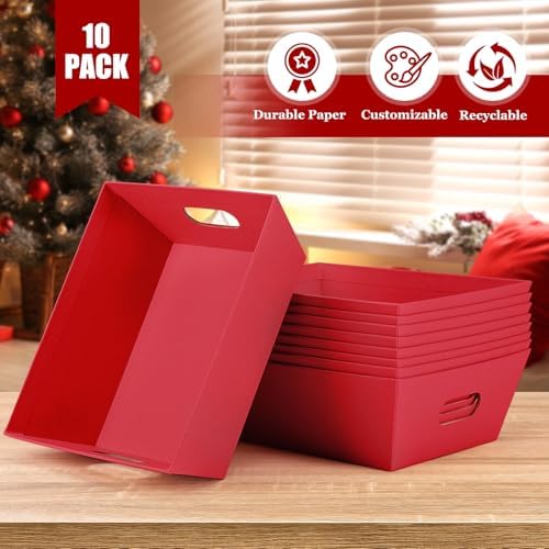 AFOROEOA 10PACK Baskets For Gifts Empty, 10 x 8”Thick Red Gift Basket with 10 Clear Gift Bags and 10 Pull Bows, Empty Gift Baskets for Christmas, Thanksgiving Wedding Birthday Party Wrapping Gift - Image 2