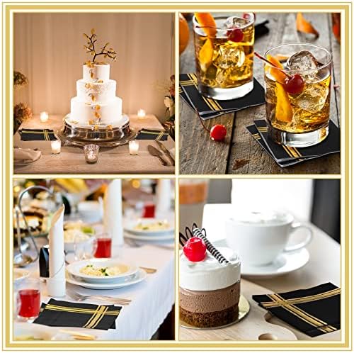 Taobary 400 Pcs 3 Ply Cocktail Napkins with Gold Foil Trim, Black and Gold - Image 6