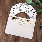 DORIS HOME 50pcs White Personalized Laser Cut Flora Lace Invitation Cards - Image 3