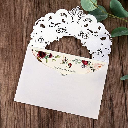 DORIS HOME 50pcs White Personalized Laser Cut Flora Lace Invitation Cards - Image 3