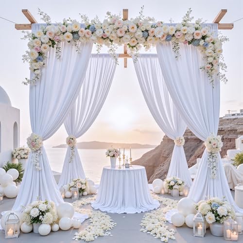 30 ft x 10 ft Wrinkle Free White Backdrop Curtain for Wedding Parties, Polyester Photo Backdrop Drapes for Baby Shower Birthday Party Backdrop Stand, Bulk Thick Background Curtains, 5x10FT 6 Panels - Image 2