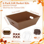 EVELOMO 6 Pack Empty Gift Baskets to Fill - 12" x 10" Large Baskets for Gifts Empty, Sturdy DIY Gifts Baskets Sets with 500g Crinkle Cut Papers for Birthdays Weddings Parties and Holidays (Brown) - Image 3