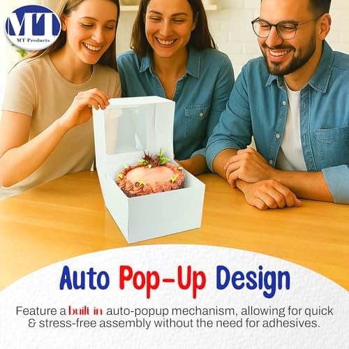 MT Products White Cake Boxes 8" x 8" x 5" - Elegant Bakery Boxes with Window (Pack of 25) - Made in the USA - Image 4