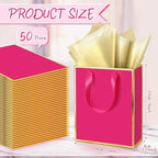 Yeaqee 50 Pcs Metallic Paepr Gift Bags Bulk with Handles,Hot Pink, Gold - Image 2