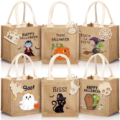 Sweetude 6 Pack Halloween Linen Burlap Bags with Tags,Classic by Sweetude