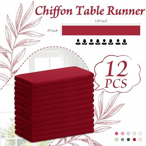 Horbaunal 12 Pack Burgundy Chiffon Table Runners 10FT, 29x120 Inches - Image 5