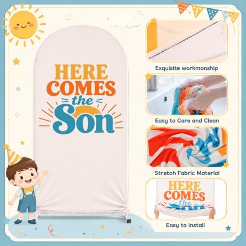 Tingjoo 3 Pcs Here Comes The Son Baby Shower, Arch Backdrop Covers, 4&5&6ft - Image 3