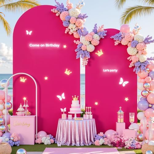 Pink and Hot Pink Photo Arch Backdrop Cover Set of 2 Spandex 7.2 and 6ft Arch Covers Stretchy Backdrop Birthday Party Arch Stand Covers for Girls Baby Shower Wedding Banquet Background Decoration - Image 3