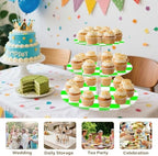 J JOYSAY Chess Checkerboard Light Green White Pattern Acrylic Cupcake Stand 3 Tier Dessert Table Display Set Clear Cake Stands for Baby Shower Party Wedding Decorations Easy Assembly Donut Tower - Image 7