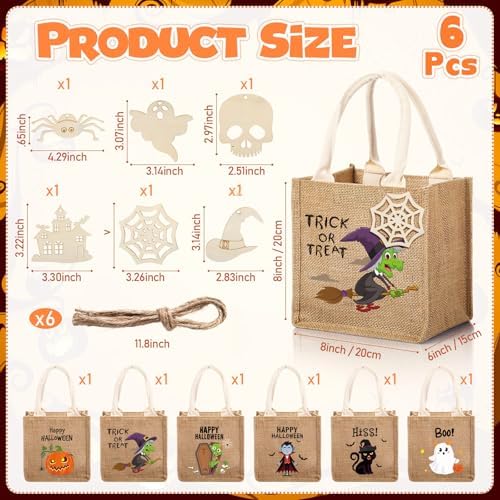 Sweetude 6 Pack Halloween Linen Burlap Bags with Tags,Classic - Image 2