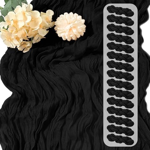 15 Pack Black Cheesecloth Table Runner 17 x 108 inch Cheese Cloth Table Runners 9ft Black Table Runner Rustic Romantic Sheer Gauze Runner for Wedding Party Baby Shower Table Decoration by Yorcari