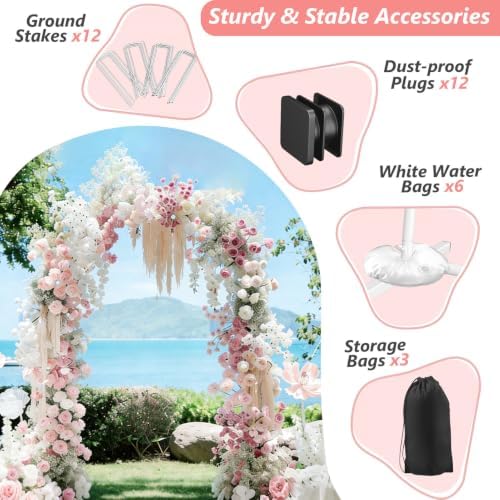 EMART 8/7.2/6.6Ft White Arch Backdrop Stand Set 3 for Wedding Party Balloon Wedding Arch with 12 Ground Nails&6 Water Bags, Arched Backdrop Stand for Birthday, Baby Shower, Graduation, Festival Decor - Image 4