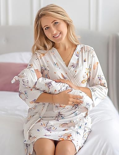 Mommy and Me Robe and Swaddle Set | Maternity Robe Matching Baby Girl, Boy - Image 4