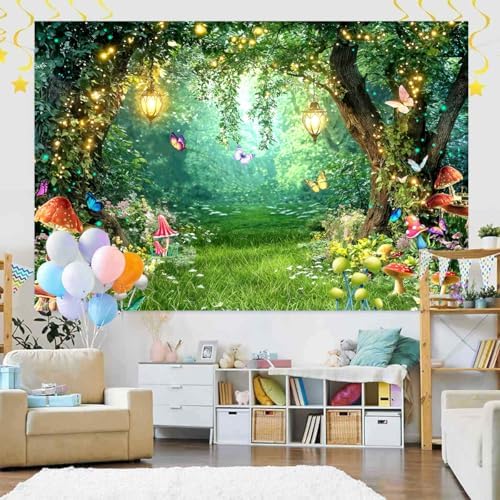 Enchanted Fairytale Forest Backdrop for Photography Fairy Tale Wonderland Garden Backdrops for Photoshoot, Mushroom Butterfly Woodland Party Decorations Photo Booth Studio Props Backdrops 20X10FT - Image 3