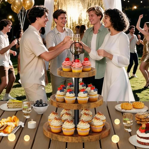 IBUYKE 3 Tier Round Cupcake Display Stand, Set of 2,Rustuc Brown TLJ029H-2 - Image 5
