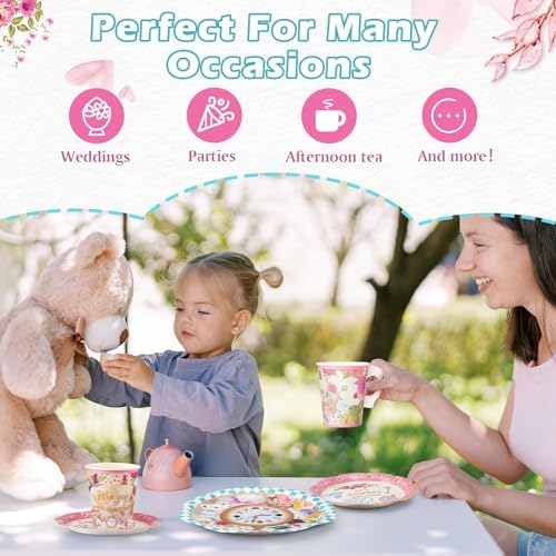 FillTouch 50 Sets Wonderland Paper Tea Cups and Saucers for Tea Party - Image 6