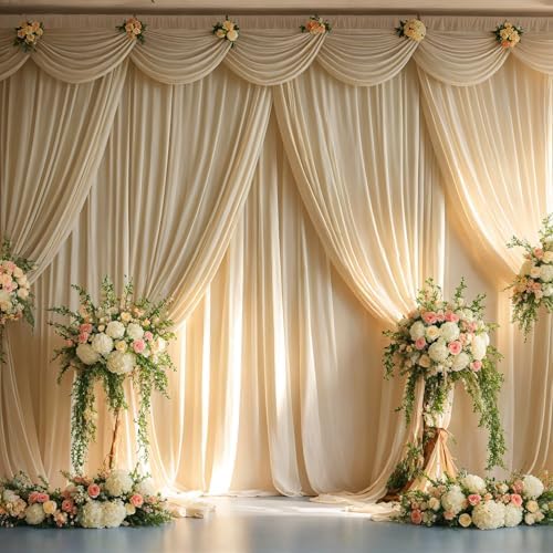 10x12 ft Wrinkle Free Champagne Backdrop Curtain for Wedding Parties, Silky Polyester 2 Panels 12 ft Long Photo Backdrop Drapes Back Drop Cloth for Birthday Photography Background - Image 5