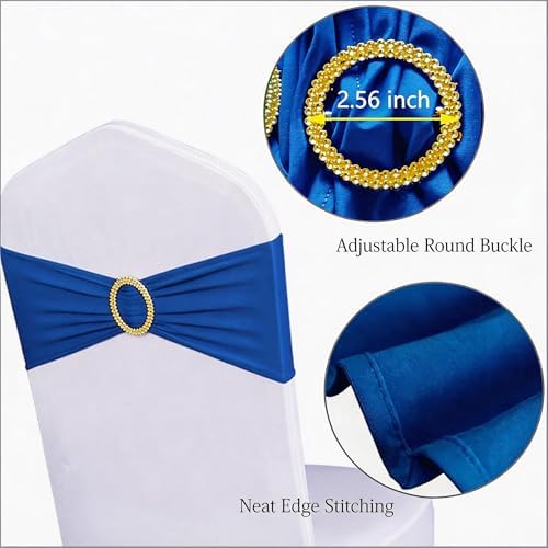 Pack of 50 Royal Blue Chair Sashes with Gold Buckles Chair Bands Bows - Image 4