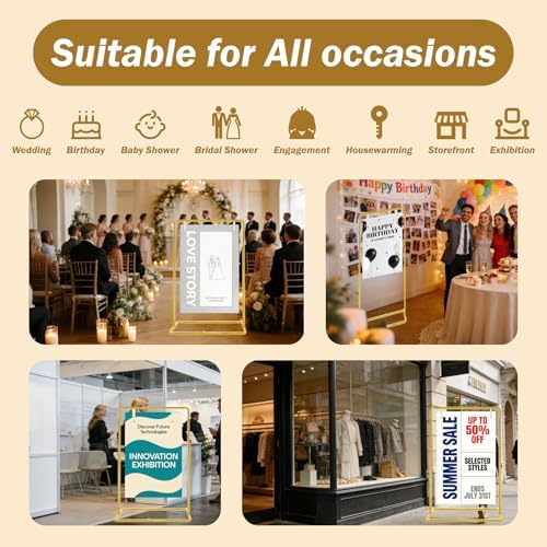 Wedding Welcome Sign Stand, Adjustable Linen Welcome to Our Wedding Sign Holder, Elegant Welcome Sign Easel with Hanging Straps for Seating Chart, Banner, Ceremony Decor (Gold, 54"-69") - Image 7