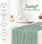 12 Pack Sage Green Cheesecloth Table Runners 10FT Long – 35 x 120 Inch Boho Gauze Table Runners for Engagement, Wedding, Baby Shower & Home Decor – Soft Wrinkled Polyester Fabric - Image 5