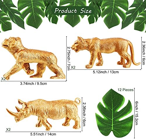 Soaoo 26 Pcs Gold Animals Figures Palm Leaves Cake Toppers, Safari Animal - Image 3