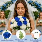 Geosar 8 Bundles Artificial Peonies Flowers,Royal Blue, White - Image 3