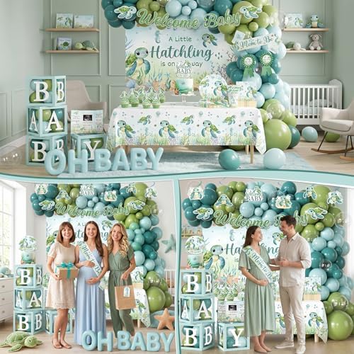 Under the Sea Baby Shower Decorations, Ocean Themed Party Supplies with Backdrop Balloons Tablecloth Plates Napkins Cake Topper for Sea You Soon Baby Shower, Under the Sea Decorations for 20 Guests - Image 5